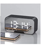 Bluetooth Hoparlör FM Radyo LED Ayna Ekranlı Dijital Çalar Saat Masa Üstü Alarm Termometre