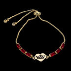 Zarafet ve Gücü Temsil Eden Kalp Motifli Kırmızı Taşlı 14 Ayar Altın Plakalı Kraliçe Bilekliği