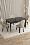 Mazaka Siyah Mermer 80x132 Açılabilir Mdf Masa Yemek Odası Takımı, Mutfak Takımı 4 Adet Sandalye