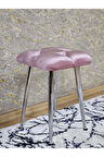 Kare Krom Kaplama Konik Ayaklı Tabure - Oturak - Bar Taburesi - Ayaklı Tabure Pembe Renk 48 x 33 Boyut/Ebat