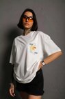 the kethen Unisex Bisiklet Yaka Baskılı Oversize T-Shirt - Beyaz