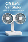 4 Kademeli, Çift Bağımsız Kafalı, 360° Döner Masa Üstü Işıklı Vantilatör