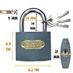 Kupa Asma Kilit Gri 63 mm. - 3 Anahtarlı