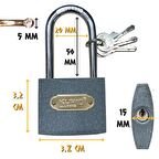 Kupa Uzun Kanca Asma Kilit Gri 38 mm. - 3 Anahtarlı