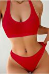Kadın Kaşkorse Kumaş Kırmızı Sütyen Külot Takımı