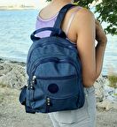 Fiyra s1 Lacivert Renk Krinkıl Kumaş Dört Bölmeli Kadın Sırt Çantası