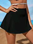 Siyah Yüksel Bel Cepli Bikini Altı -Darkalıp Şortlu Plaj Eteği - Hızlı Kurur Su Tutmaz Plaj Eteği