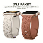 Apple Watch 10 42mm – 6 7 8 9 10 Se Uyumlu 38-40-41mm Leopar Desenli 2'li Silikon Kordon Seti