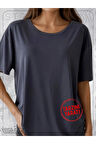 Koyu Gri Füme Antrasit Lazer Kesim Basic Tshirt