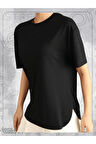 Bisiklet Yaka Siyah Lazer Kesim Basic Tshirt