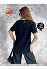 Kadim Om/Ohm Sembollü Lazer Kesim Siyah Basic Tshirt