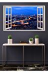 Açılır Pencere Görünümlü Istanbul Manzaralı Kanvas Tablo