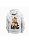 Little King Baskılı Beyaz Renk Kapüşonlu Sweatshirt Hoodie Kalın Kumaş 3 İplik Şardonlu