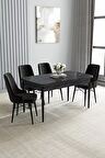 Loft Siyah Mermer 80x132 Açılabilir Mdf Masa Yemek Odası Takımı, Mutfak Takımı 4 Adet Sandalye