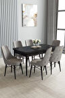 Loft Siyah Mermer 80x132 Açılabilir Mdf Masa Yemek Odası Takımı, Mutfak Takımı 6 Sandalye
