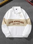 Unisex Los Angeles Baskılı Oversize Parçalı Polo Yaka Fermuarlı Sweatshirt