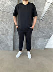 %100 Pamuklu Kumaştan Üretilmiş Paçası Lastikli Siyah Eşofman Takımı