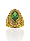 Zümrüt Taşlı Maraş İşçiliği Mekik 8 Ayar Altın Yüzük