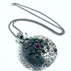 Gerçek Yakut Zümrüt Taş Osmanlı Modeli Madalyon Gümüş Kolye