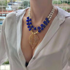 Doğal Taş Kolye, Mavi Doğal Taş Kolye, Tasarım Aksesuar, Hediyelik Tasarım Ürünler, Kadın Kolye