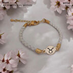 Çiçeklerin Zarafetini Taşıyan Beyaz Deri Tasarımlı 14 Ayar Altın Plakalı Mayıs Bilekliği