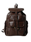 Hakiki Deri  Sırt Çantası Koyu Kahverengi  3 Cep Xl Model