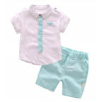 Kardeş Kombin Dijital Baskı Yeşil Elbise Gömlek Şort Takım (TEK TAKIM SATIŞ FİYATIDIR) - Erkek Çocuk 