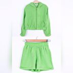 Miniğimin cicileri kapüşonlu hırka ve şort kız çocuk 2 li takım  