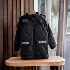 Baklava Desenli Kapitone Mont - Siyah