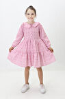 Miniğimin Cicileri Çiçek Baskılı Düğmeli Kız Çocuk Astarlı Elbise - Pembe
