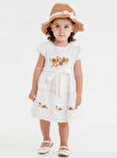 Miniğimin Cicileri Hasır Şapkalı İşlemeli Fistolu Kız Çocuk Elbise - Tarçın