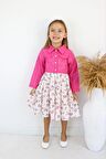 Miniğimin Cicileri Mini Çiçek Desenli Fisto Ceketli Kız Çocuk İkili Takım - Fuşya