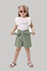 Miniğimin Cicileri Kalp Nakış Volan Kol Detaylı 2 li Şortlu takım - Yeşil