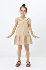 Miniğimin Cicileri Yaka Fırfırlı Müslin Kız Çocuk Elbise - Kahve