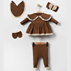 Miniğimin Cicileri Lüx Adel Organik Kız Bebek 5 li Set Takım - Kahverengi