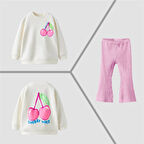 Miniğimin Cicileri Kiraz Desenli İspanyol Kız Çocuk Takım - BeyazPembe