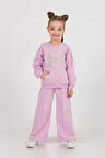 Miniğimin Cicileri Pullu Kelebek Desenli Sweatshirt ve Bol Paça Kız Çocuk Eşofman Takımı - Lila