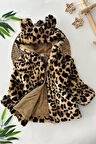 Miniğimin Cicileri Leopar Desenli Kız Çocuk Kürk Kaban - Kahve