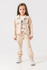 Miniğimin Cicileri Düğmeli Kargo Cepli Kız Çocuk Ceketli Takım - Bej