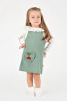Miniğimin Cicileri Yaka Güpür Kiraz Detaylı Kadife Kız Bebek Elbise - Yeşil
