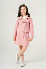 Miniğimin Cicileri (7-11 Yaş) Gabardin Kruvaze Yaka Ceket Etekli 3 lü takım - Pembe