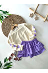 Miniğimin Cicileri  Kalp işlemeli Sweat Fırfır Etekli Kız Çocuk Etekli Takım - Lila