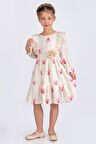 Miniğimin Cicileri Çiçek Desenli Kız Çocuk Fisto Detaylı Elbise - Pembe