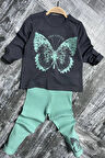 Miniğimin Cicileri Kelebek Desen Fitilli Kız Çocuk Taytlı Takım - Yeşil
