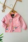 Miniğimin Cicileri Çiçek Baskılı Kız Çocuk Kapüşonlu Yağmurluk - Pembe