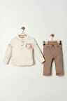 Miniğimin Cicileri Müslin Cepli Erkek Çocuk  Çocuk 2 li takım - Krem
