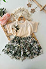 Miniğimin Cicileri Çiçek Dokulu Payet Detaylı Kız Çocuk 2 li Takım - Yeşil