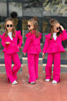 Miniğimin Cicileri Volanlı Ceketli Kız Çocuk 3 lü Takım - Fuşya