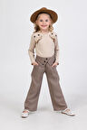 Miniğimin Cicileri Kazayağı Pantolonlu Düğme Detaylı 2 li Takım - Sütlü Kahve