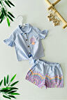 Miniğimin Cicileri Püskül Detaylı Kız Bebe Şortlu Bağlamalı 2 li Takım - Mavi